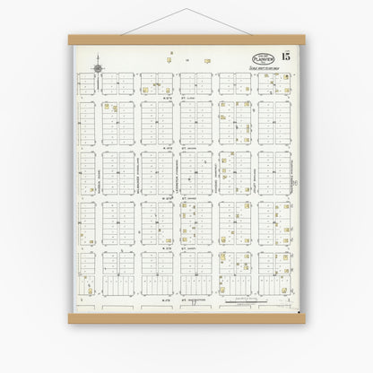 Old map wall art mockup — magnetic wood frame on white wall — Sanborn Fire Insurance Map from Plainview, Hale County, Texas (1921), Sheet #0015
