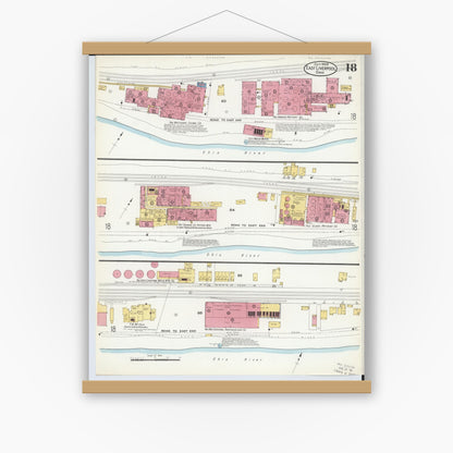 Old map wall art mockup — magnetic wood frame on white wall — Sanborn Fire Insurance Map from East Liverpool, Columbiana County, Ohio (1908), Sheet #0018