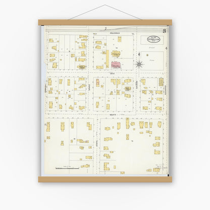 Old map wall art mockup — magnetic wood frame on white wall — Sanborn Fire Insurance Map from Vermillion, Erie County, Ohio (1904), Sheet #0003