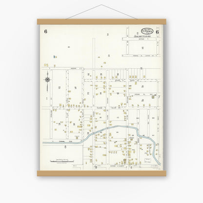 Old map wall art mockup — magnetic wood frame on white wall — Sanborn Fire Insurance Map from Fort Pierce, St Lucie County, Florida (1924), Sheet #0006