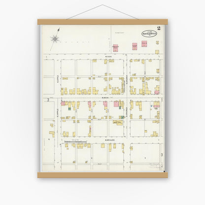 Old map wall art mockup — magnetic wood frame on white wall — Sanborn Fire Insurance Map from New Bloomfield, Perry County, Pennsylvania (1899), Sheet #0002