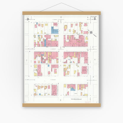Old map wall art mockup — magnetic wood frame on white wall — Sanborn Fire Insurance Map from New Ulm, Brown County, Minnesota (1935), Sheet #0003