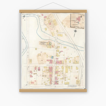 Old map wall art mockup — magnetic wood frame on white wall — Sanborn Fire Insurance Map from Sainte Genevieve, Saint Genevieve County, Missouri (1945), Sheet #0004