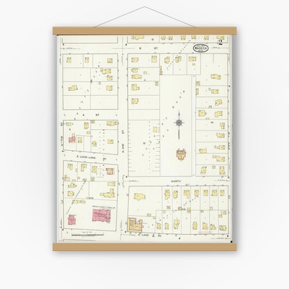 Old map wall art mockup — magnetic wood frame on white wall — Sanborn Fire Insurance Map from Waseca, Waseca County, Minnesota (1919), Sheet #0002