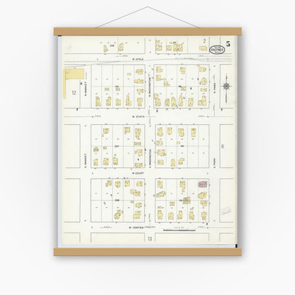 Old map wall art mockup — magnetic wood frame on white wall — Sanborn Fire Insurance Map from Hastings, Barry County, Michigan (1916), Sheet #0005