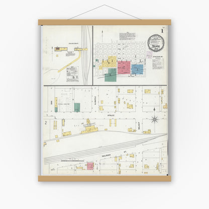 Old map wall art mockup — magnetic wood frame on white wall — Sanborn Fire Insurance Map from Toluca, Marshall County, Illinois (1901) - Complete Map Set