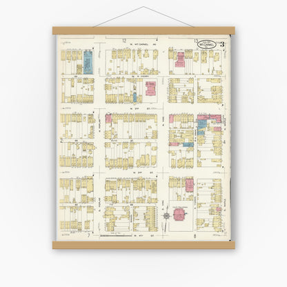 Old map wall art mockup — magnetic wood frame on white wall — Sanborn Fire Insurance Map from Mount Carmel, Northumberland County, Pennsylvania (1913), Sheet #0003