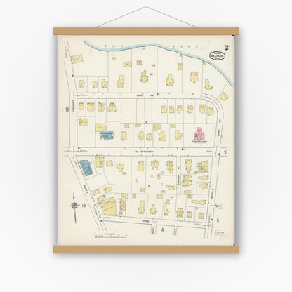 Old map wall art mockup — magnetic wood frame on white wall — Sanborn Fire Insurance Map from Melrose, Middlesex County, Massachusetts (1915), Sheet #0002