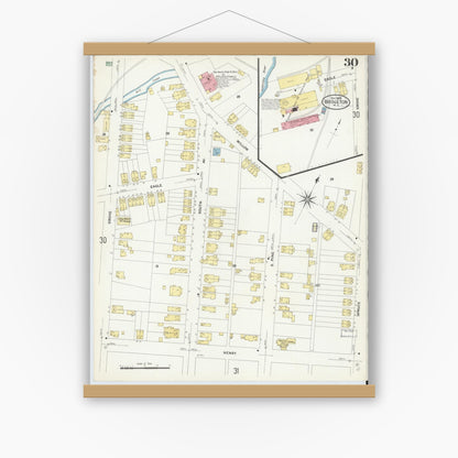 Old map wall art mockup — magnetic wood frame on white wall — Sanborn Fire Insurance Map from Bridgeton, Cumberland County, New Jersey (1908), Sheet #0030