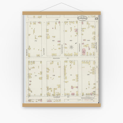 Old map wall art mockup — magnetic wood frame on white wall — Sanborn Fire Insurance Map from New Brunswick, Middlesex County, New Jersey (1886), Sheet #0015