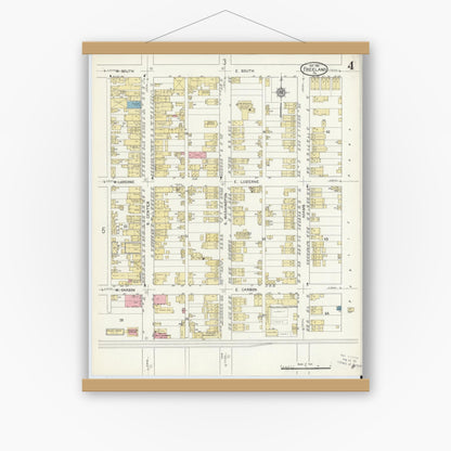 Old map wall art mockup — magnetic wood frame on white wall — Sanborn Fire Insurance Map from Freeland, Luzerne County, Pennsylvania (1912), Sheet #0004
