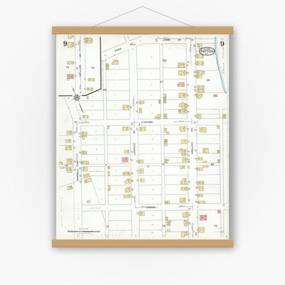 Old map wall art mockup — magnetic wood frame on white wall — Sanborn Fire Insurance Map from Patton, Cambria County, Pennsylvania (1923), Sheet #0009