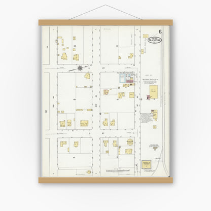 Old map wall art mockup — magnetic wood frame on white wall — Sanborn Fire Insurance Map from Blackstone, Nottoway County, Virginia (1919), Sheet #0006