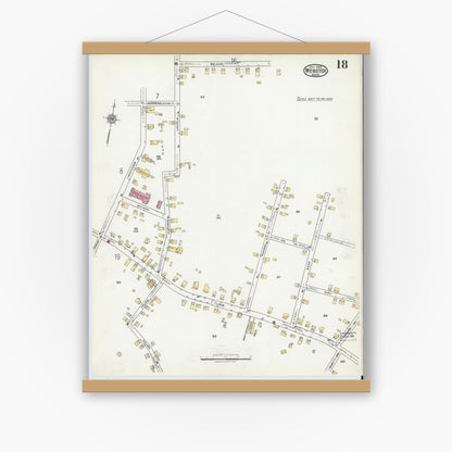 Old map wall art mockup — magnetic wood frame on white wall — Sanborn Fire Insurance Map from Webster, Worcester County, Massachusetts (1920), Sheet #0018