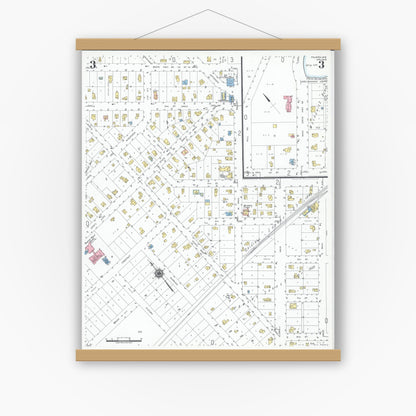 Old map wall art mockup — magnetic wood frame on white wall — Sanborn Fire Insurance Map from Palmyra, Jefferson County, Wisconsin (1949), Sheet #0003