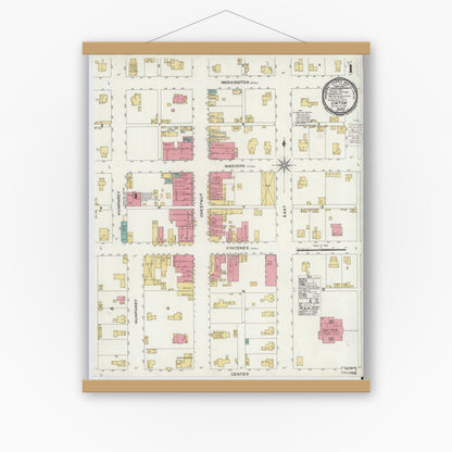 Old map wall art mockup — magnetic wood frame on white wall — Sanborn Fire Insurance Map from Linton, Greene County, Indiana (1900) - Complete Map Set