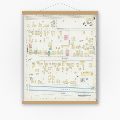 Old map wall art mockup — magnetic wood frame on white wall — Sanborn Fire Insurance Map from Frankfort, Herkimer County, New York (1891), Sheet #0003