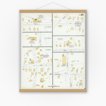 Old map wall art mockup — magnetic wood frame on white wall — Sanborn Fire Insurance Map from Weymouth, Norfolk County, Massachusetts (1899), Sheet #0013