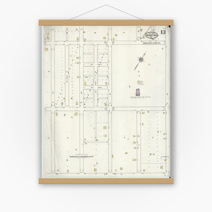 Old map wall art mockup — magnetic wood frame on white wall — Sanborn Fire Insurance Map from Hereford, Deaf Smith County, Texas (1920), Sheet #0013