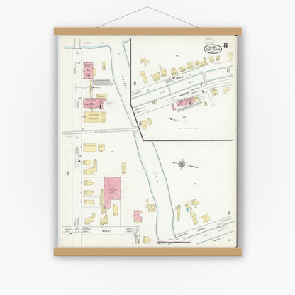Old map wall art mockup — magnetic wood frame on white wall — Sanborn Fire Insurance Map from Fort Plain, Montgomery County, New York (1912), Sheet #0008