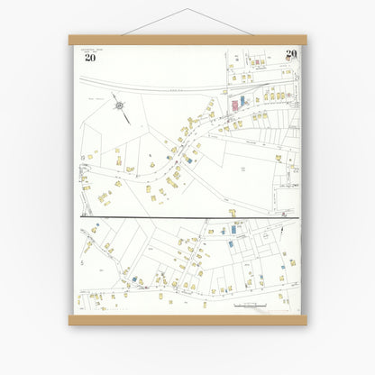 Old map wall art mockup — magnetic wood frame on white wall — Sanborn Fire Insurance Map from Lexington, Middlesex County, Massachusetts (1935), Sheet #0020