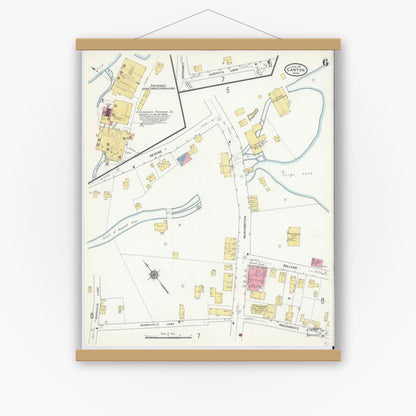 Old map wall art mockup — magnetic wood frame on white wall — Sanborn Fire Insurance Map from Canton, Norfolk County, Massachusetts (1911), Sheet #0006