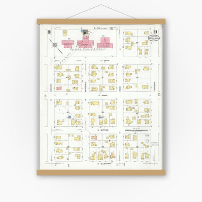 Old map wall art mockup — magnetic wood frame on white wall — Sanborn Fire Insurance Map from Midland, Midland County, Michigan (1926), Sheet #0009