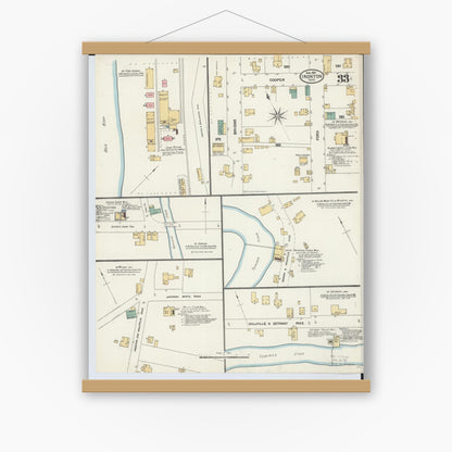 Old map wall art mockup — magnetic wood frame on white wall — Sanborn Fire Insurance Map from Ironton, Lawrence County, Ohio (1904), Sheet #0033