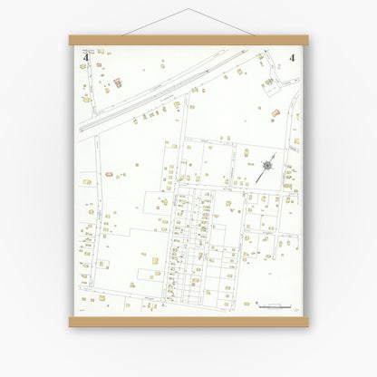 Old map wall art mockup — magnetic wood frame on white wall — Sanborn Fire Insurance Map from Arp, Smith County, Texas (1939), Sheet #0004