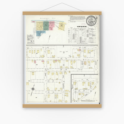 Old map wall art mockup — magnetic wood frame on white wall — Sanborn Fire Insurance Map from Elizabeth, Allegheny County, Pennsylvania (1910) - Complete Map Set