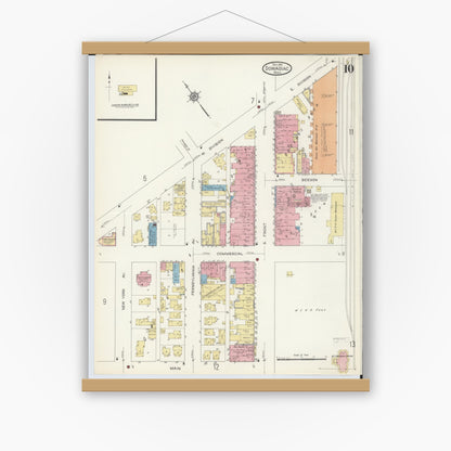 Old map wall art mockup — magnetic wood frame on white wall — Sanborn Fire Insurance Map from Dowagiac, Cass County, Michigan (1913), Sheet #0010