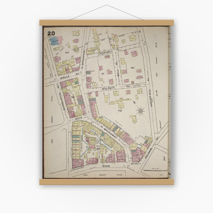 Old map wall art mockup — magnetic wood frame on white wall — Sanborn Fire Insurance Map from Yonkers, Westchester County, New York (1886), Sheet #0020