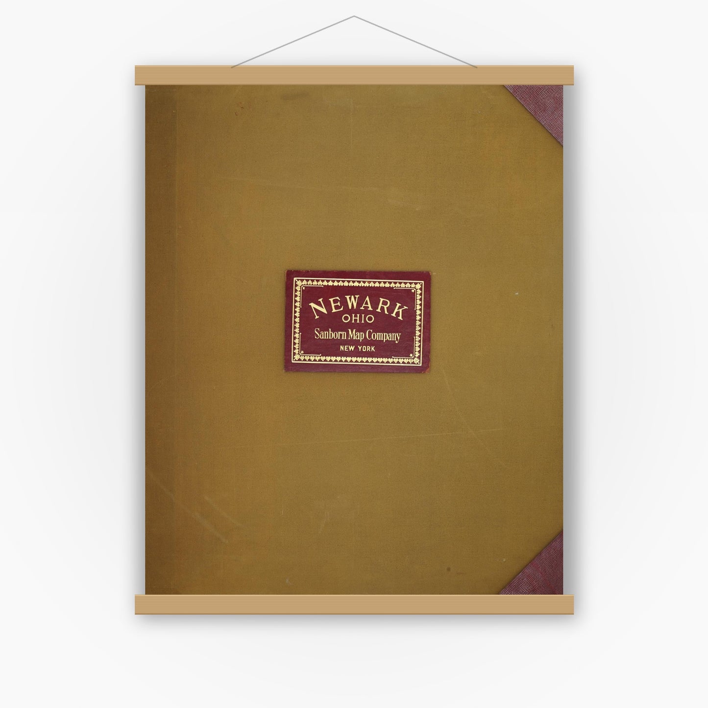 Old map wall art mockup — magnetic wood frame on white wall — Sanborn Fire Insurance Map from Newark, Licking County, Ohio (1961), Sheet #0001