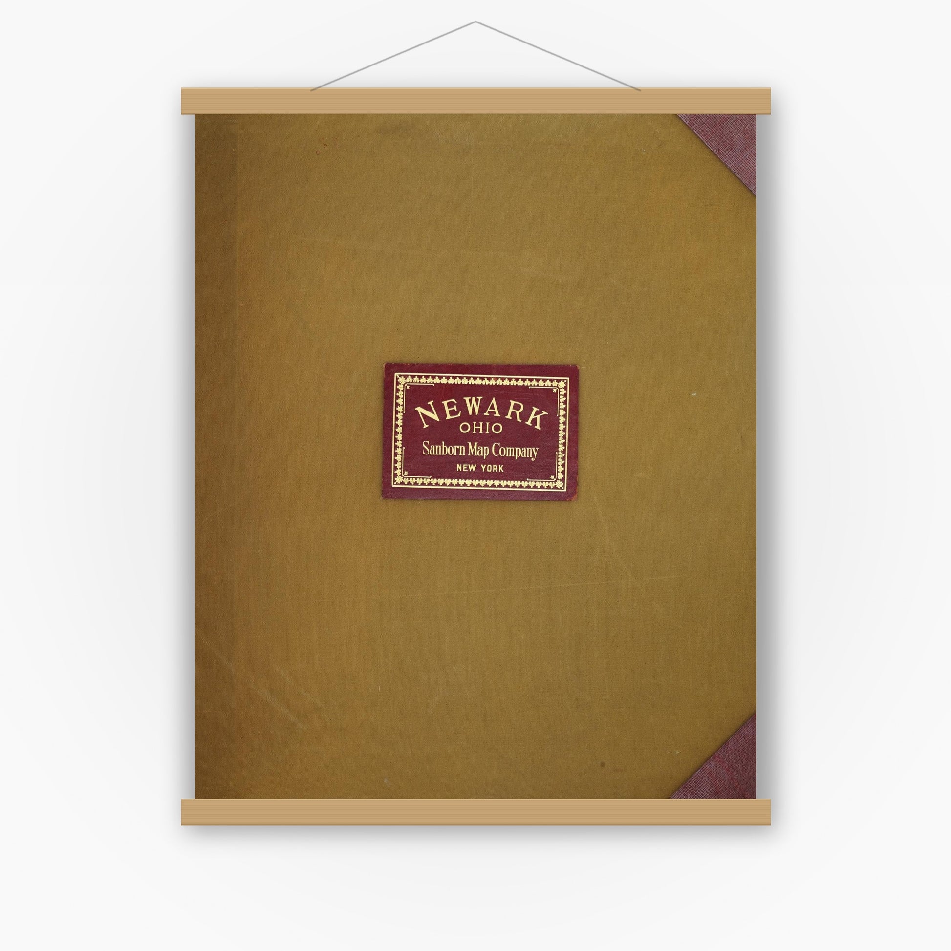 Old map wall art mockup — magnetic wood frame on white wall — Sanborn Fire Insurance Map from Newark, Licking County, Ohio (1961), Sheet #0001