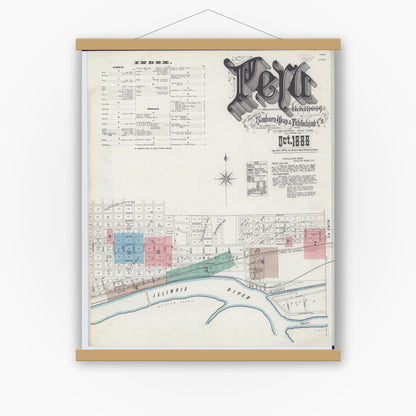 Old map wall art mockup — magnetic wood frame on white wall — Sanborn Fire Insurance Map from Peru, La Salle County, Illinois (1888) - Complete Map Set