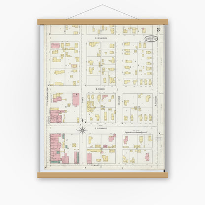 Old map wall art mockup — magnetic wood frame on white wall — Sanborn Fire Insurance Map from Owosso, Shiawassee County, Michigan (1894), Sheet #0003