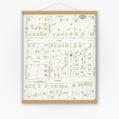 Old map wall art mockup — magnetic wood frame on white wall — Sanborn Fire Insurance Map from Luverne, Rock County, Minnesota (1921), Sheet #0006