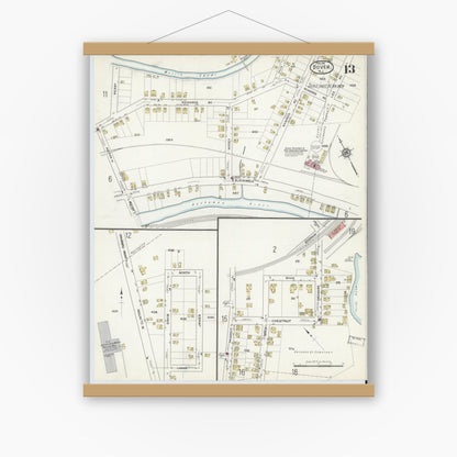 Old map wall art mockup — magnetic wood frame on white wall — Sanborn Fire Insurance Map from Dover, Morris County, New Jersey (1916), Sheet #0013