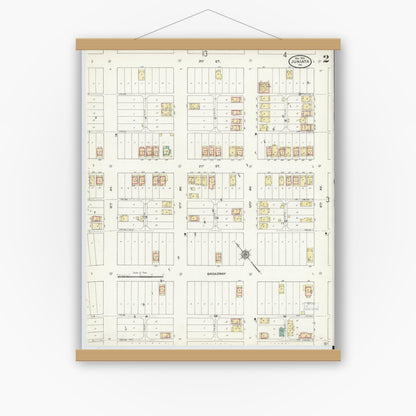 Old map wall art mockup — magnetic wood frame on white wall — Sanborn Fire Insurance Map from Juniata, Blair County, Pennsylvania (1910), Sheet #0002