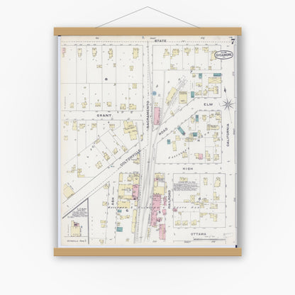 Old map wall art mockup — magnetic wood frame on white wall — Sanborn Fire Insurance Map from Sycamore, De Kalb County, Illinois (1891), Sheet #0007