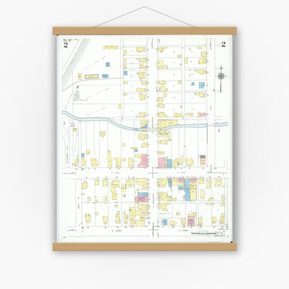 Old map wall art mockup — magnetic wood frame on white wall — Sanborn Fire Insurance Map from New Paris, Preble County, Ohio (1951), Sheet #0002