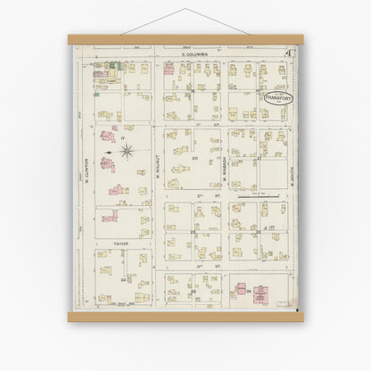 Old map wall art mockup — magnetic wood frame on white wall — Sanborn Fire Insurance Map from Frankfort, Clinton County, Indiana (1887), Sheet #0004