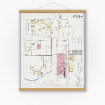 Old map wall art mockup — magnetic wood frame on white wall — Sanborn Fire Insurance Map from Waukegan, Lake County, Illinois (1894), Sheet #0007