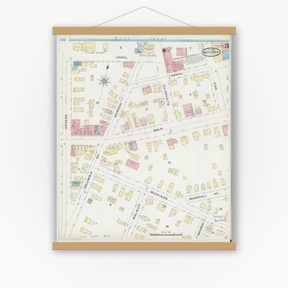 Old map wall art mockup — magnetic wood frame on white wall — Sanborn Fire Insurance Map from Mohawk, Herkimer County, New York (1891), Sheet #0003