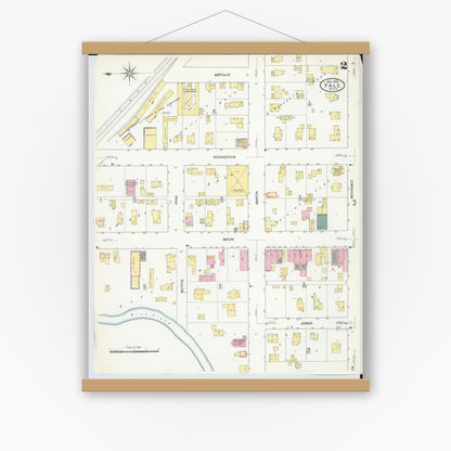 Old map wall art mockup — magnetic wood frame on white wall — Sanborn Fire Insurance Map from Yale, Saint Clair County, Michigan (1909), Sheet #0002