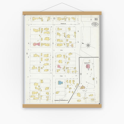 Old map wall art mockup — magnetic wood frame on white wall — Sanborn Fire Insurance Map from Red Wing, Goodhue County, Minnesota (1902), Sheet #0011