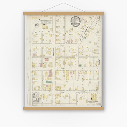 Old map wall art mockup — magnetic wood frame on white wall — Sanborn Fire Insurance Map from Crothersville, Jackson County, Indiana (1895) - Complete Map Set