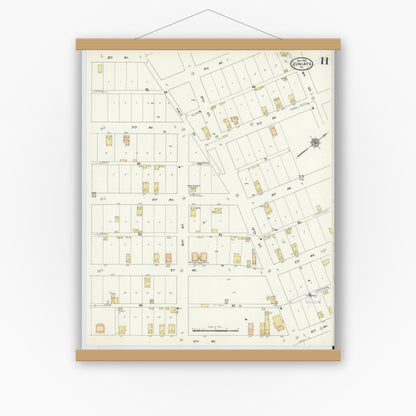 Old map wall art mockup — magnetic wood frame on white wall — Sanborn Fire Insurance Map from Juniata, Blair County, Pennsylvania (1910), Sheet #0011