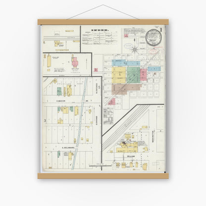 Old map wall art mockup — magnetic wood frame on white wall — Sanborn Fire Insurance Map from Dwight, Livingston County, Illinois (1898) - Complete Map Set