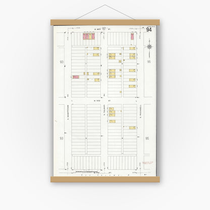 Old map wall art mockup — magnetic wood frame on white wall — Sanborn Fire Insurance Map from Chicago, Cook County, Illinois (1920), Sheet #0094